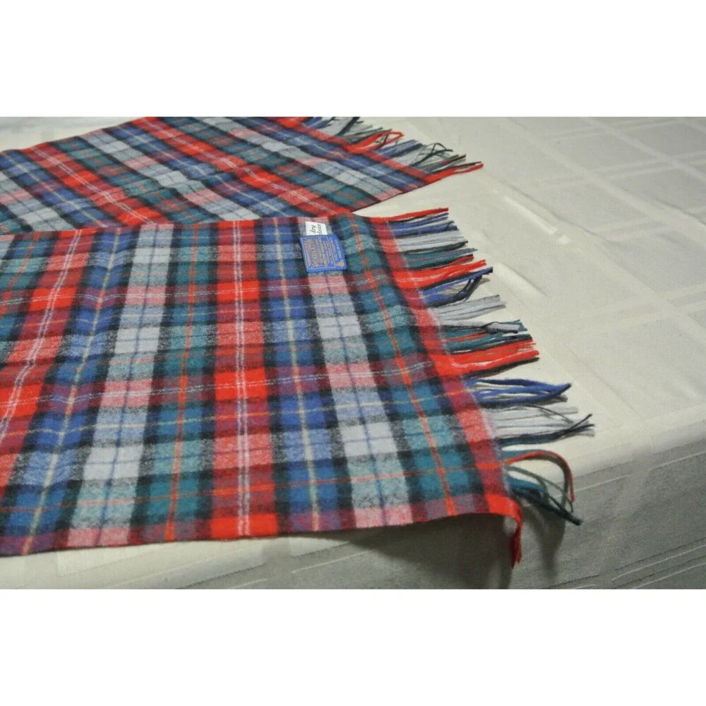 PENDLETON Blue Red Gray Green 100% PURE WOOL Plaid Scarf Men Womens Tassel